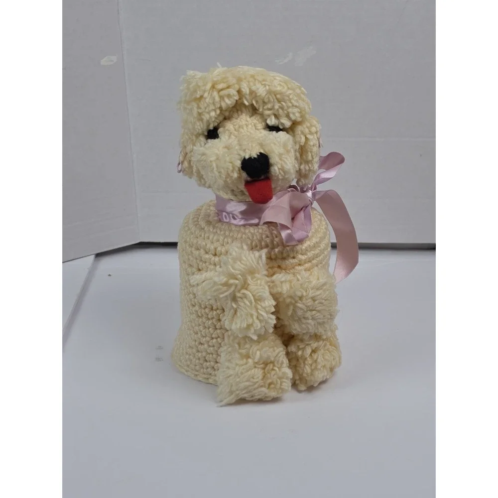 Vintage Poodle Toilet Paper Cover Holder Crocheted Retro 1960's
